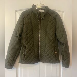 Size Large- Quilted puffer coat/ olive green- great used condition